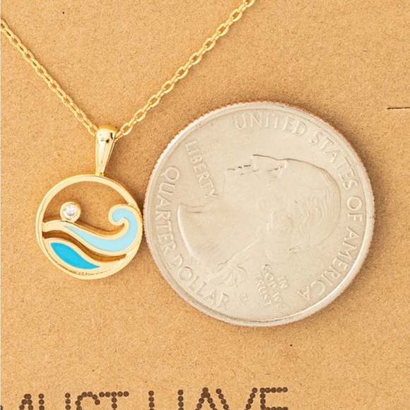 18k gold wave and sun circle pendant necklace - Picture 2 of 2